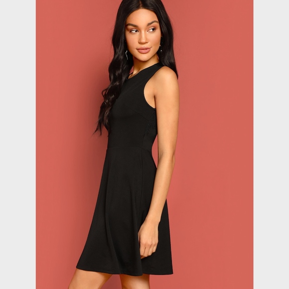 Lace Open Back Skater Mini Dress Black - Picture 3 of 9